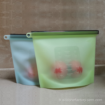 Yeniden kullanılabilir hava geçirmez fermuar silikon gıda mühür çantası